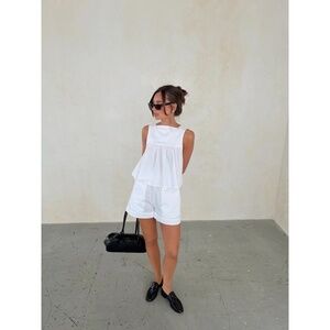 NWT!! WEWOREWHAT Tie Waist Shorts White Poplin Pockets Elastic Waist Large